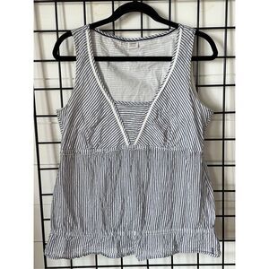 Esprit Striped Cotton Sleeveless Top Womens 10 Blue White Coastal Cottage Preppy